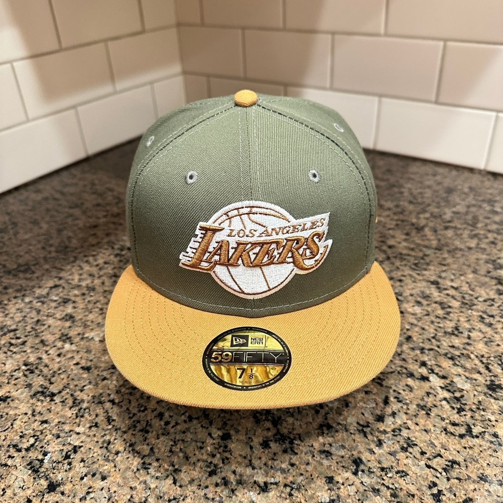 Los Angeles Lakers‎ New Era 59FIFTY Fitted Hat 7 1/8 Olive Gold NBA Cap New